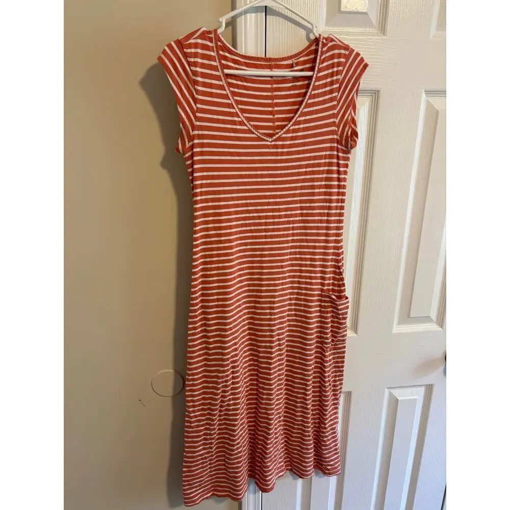 Toad & Co Muse dress sz small in salmon coral balanced stripe - Picture 2 of 10